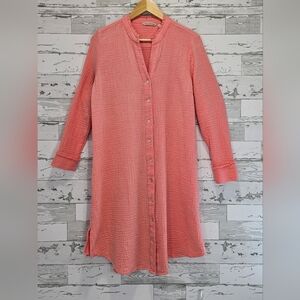 Soft Surroundings Womens Gauze Shirt Dress Large Cotton Coral Lounge